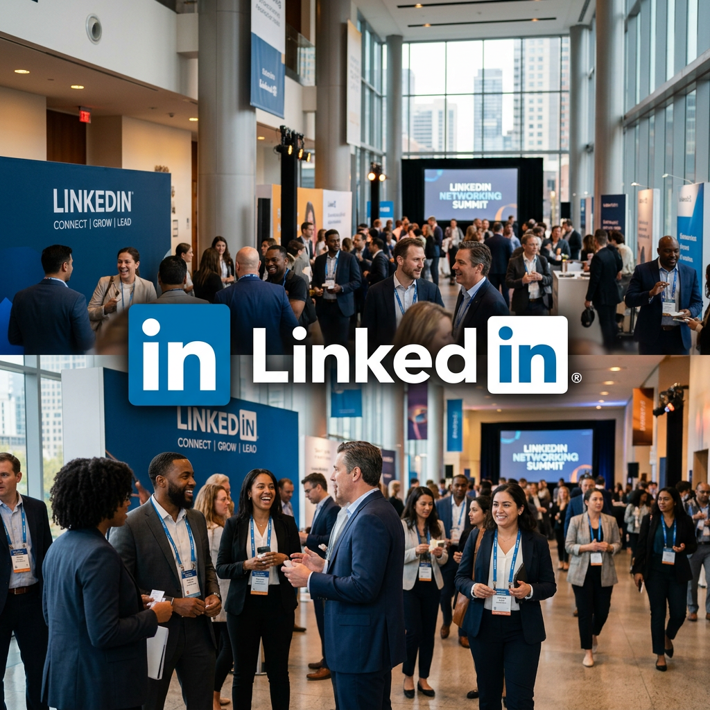 Professionals networking and talking at LinkedIn Networking Summit event