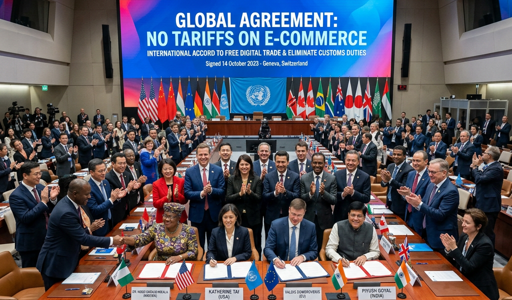 Delegates signing global agreement to end tariffs on e-commerce