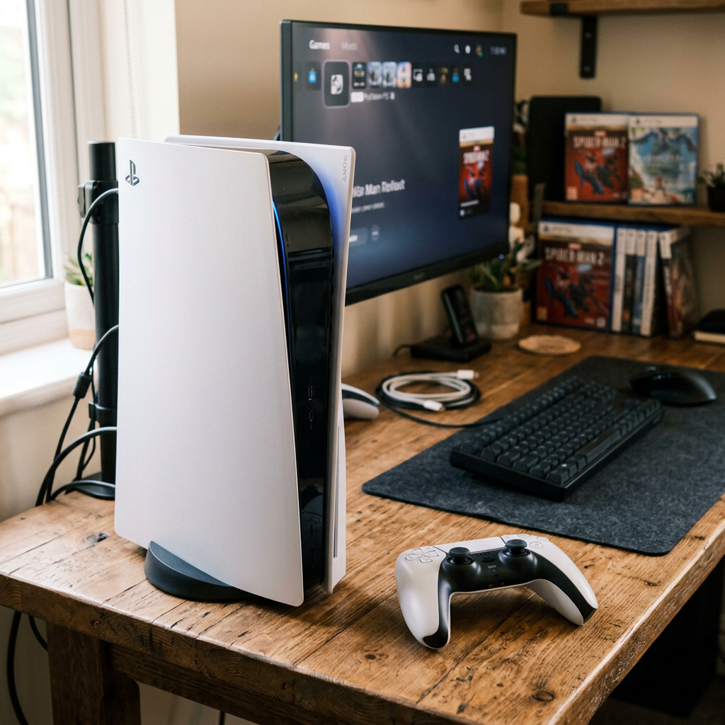 Sony PS5 console with controller on desk