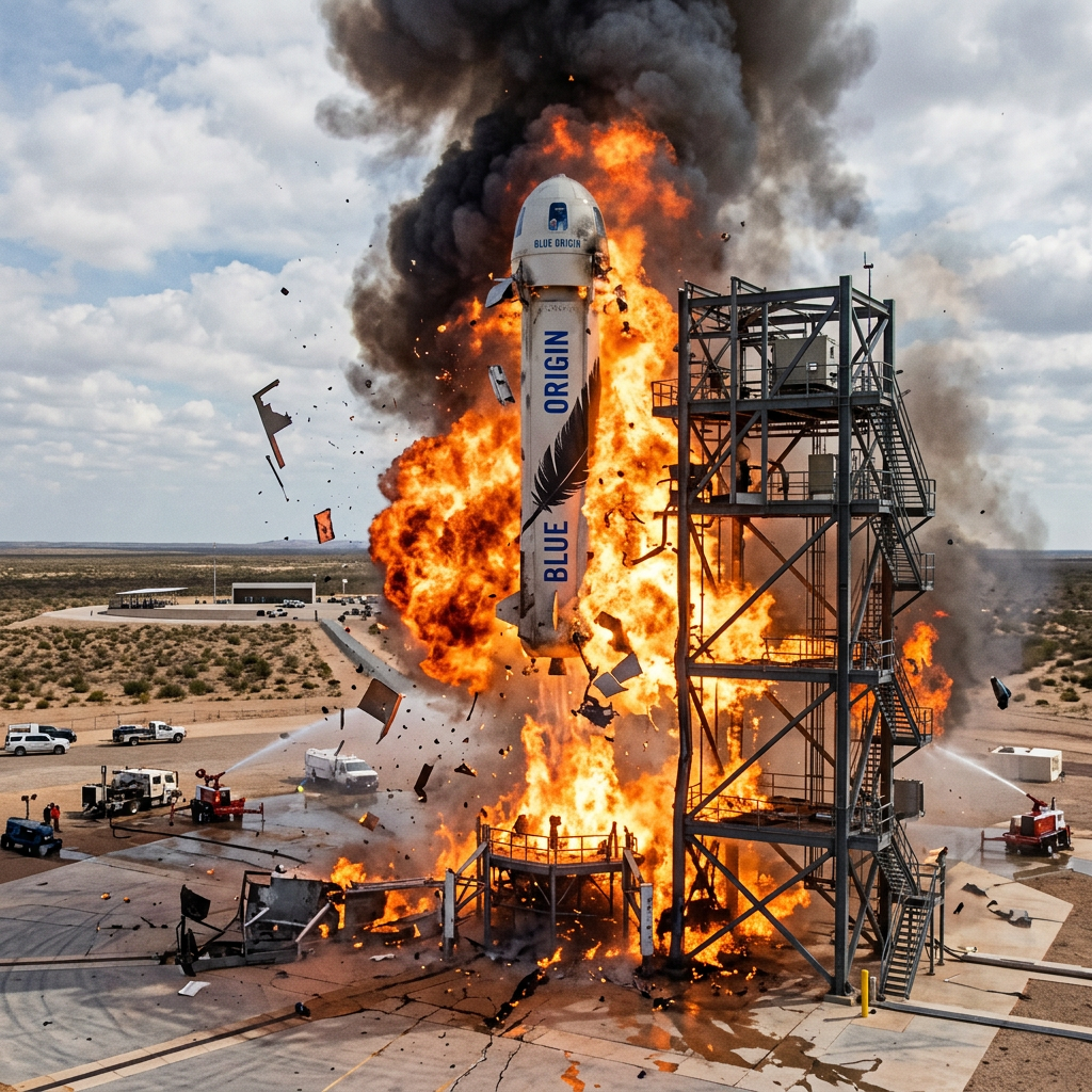 Blue Origin rocket explosion damaging launch platform