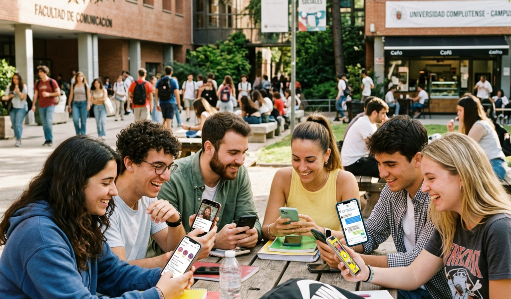 Redes sociales y estudiantes con móviles