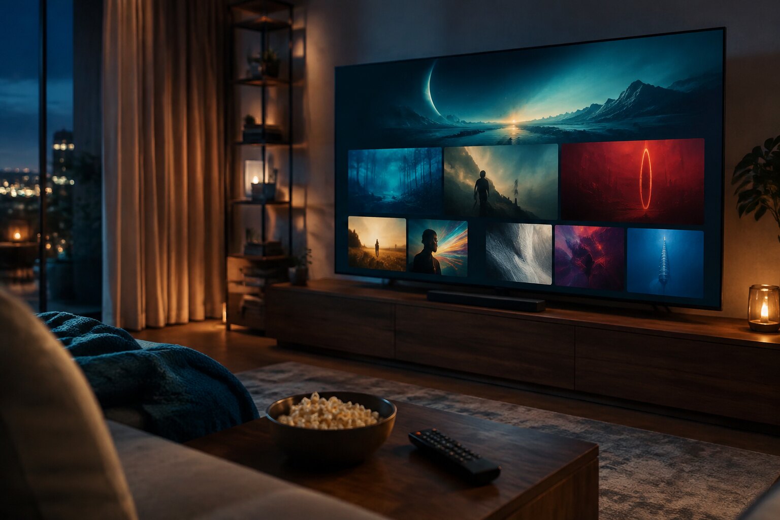 Televisión doméstica con una selección visual de contenidos de streaming