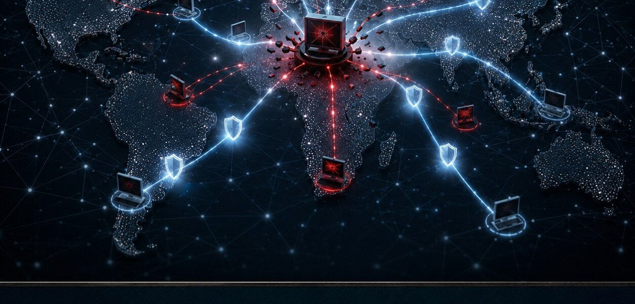 Red mundial de ordenadores afectados por la botnet Sality y titular de la noticia